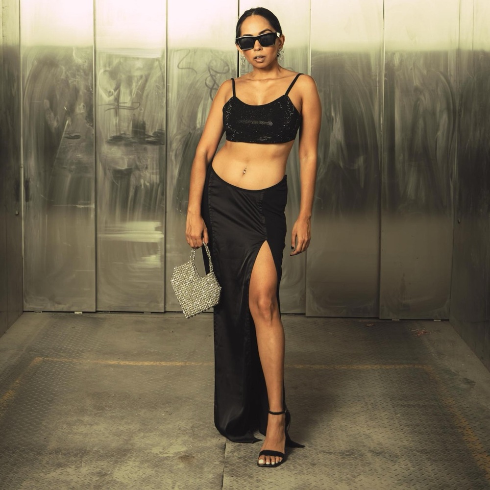 Black Rhinestone Two Piece Set - Picture 2 of 5